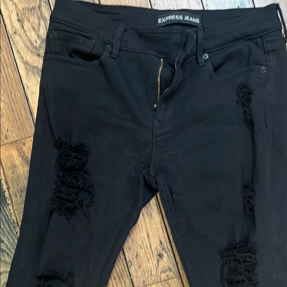 Express Black Skinny Distressed Jeans